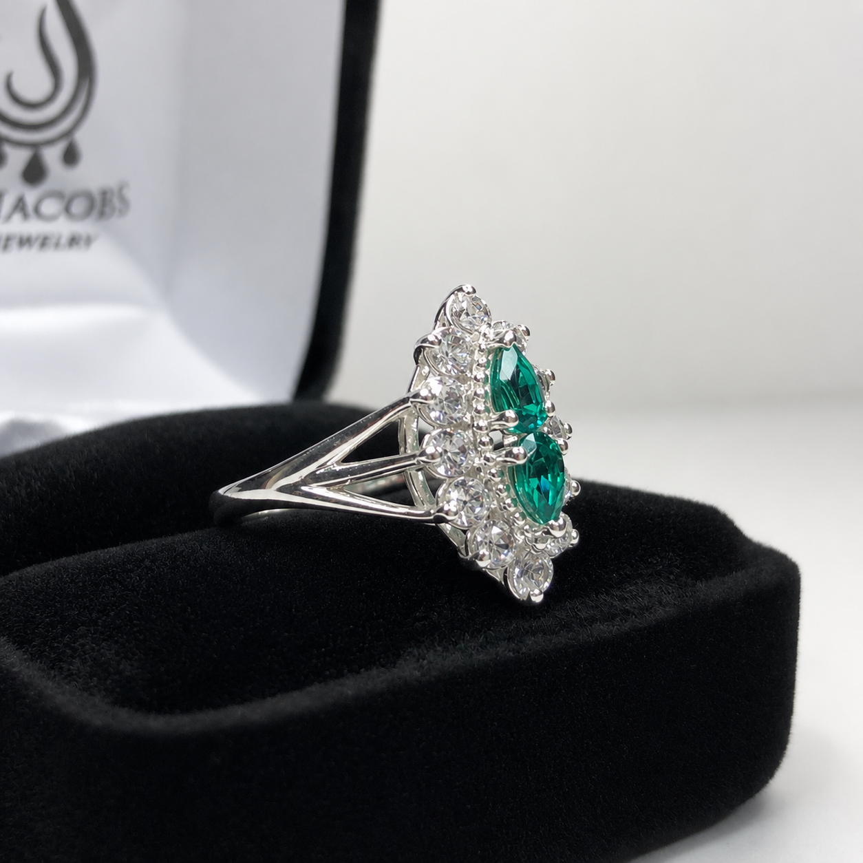 Vintage Style Double Pear Emerald Cluster Ring