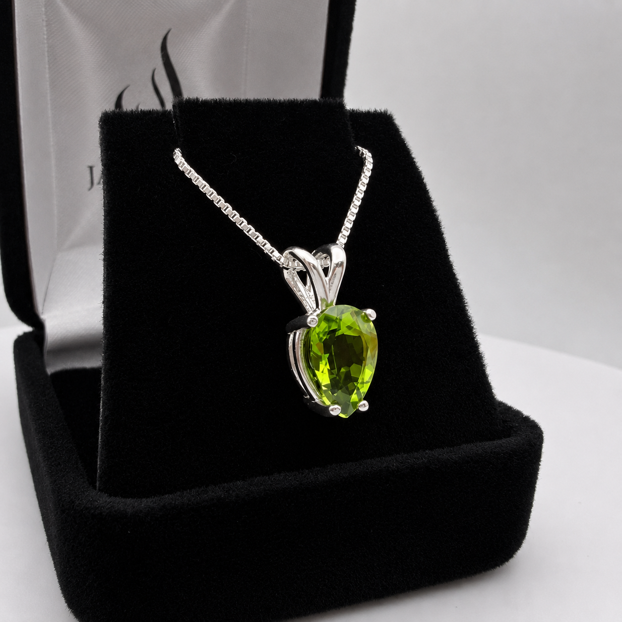 2CT Pear Cut Peridot Solitaire Pendant Necklace