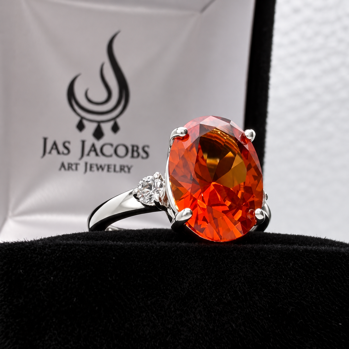 8ct Oval Cut Orange Padparadscha Sapphire & White Sapphire Statement Ring