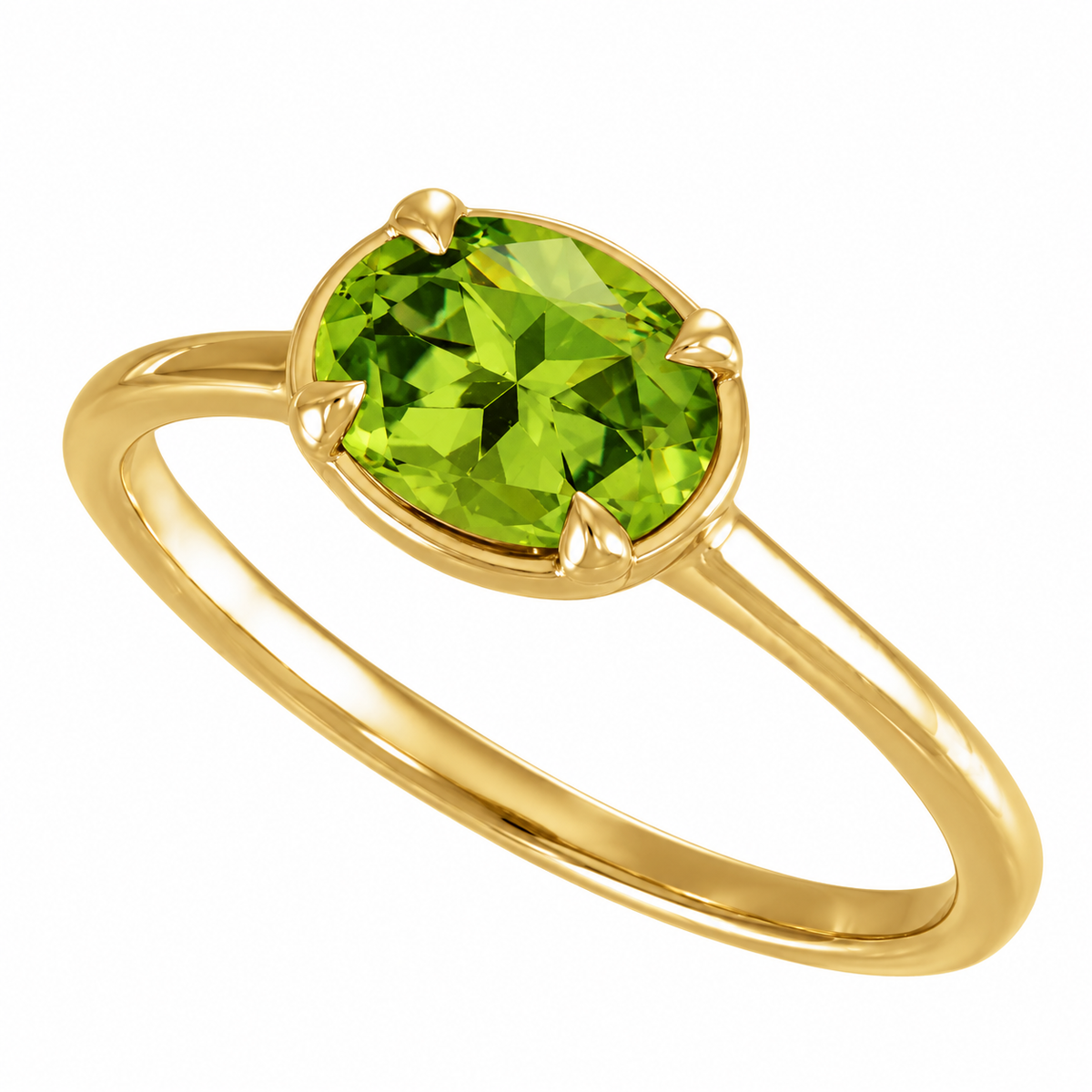 1.3ct Oval Cut Natural Peridot Solitaire Ring – Modern Minimalist