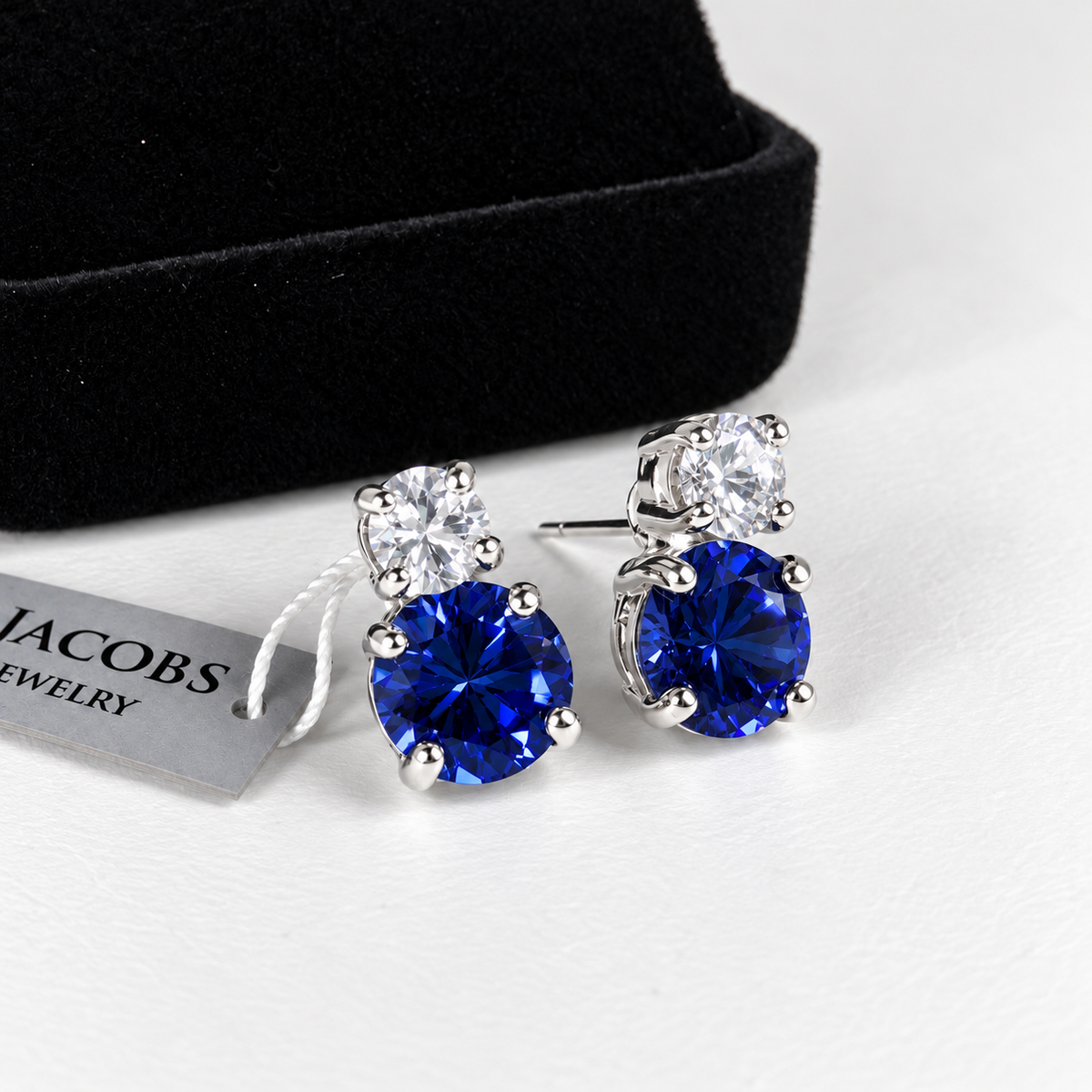 5ctw Round Blue Sapphire & White Sapphire Earrings