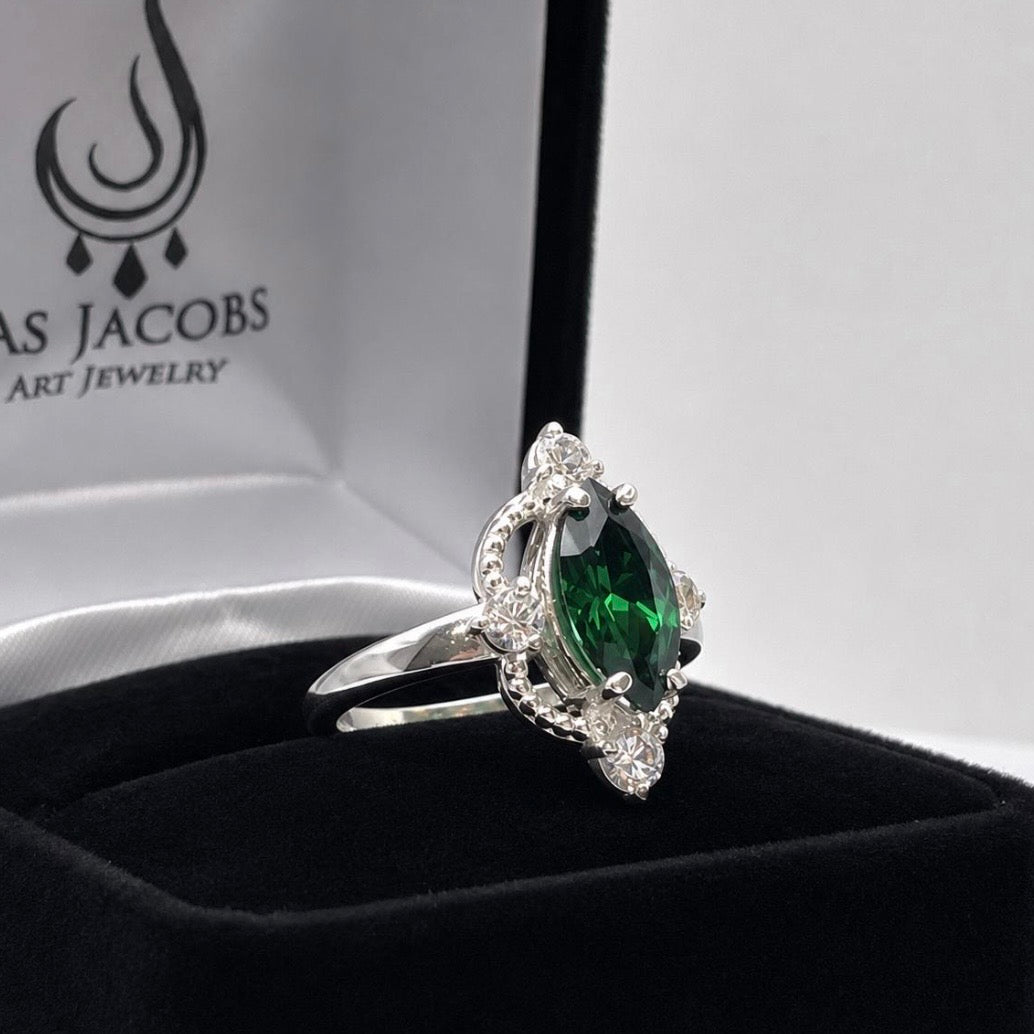2.2ctw Marquise Cut Simulated Emerald & White Sapphire Ring
