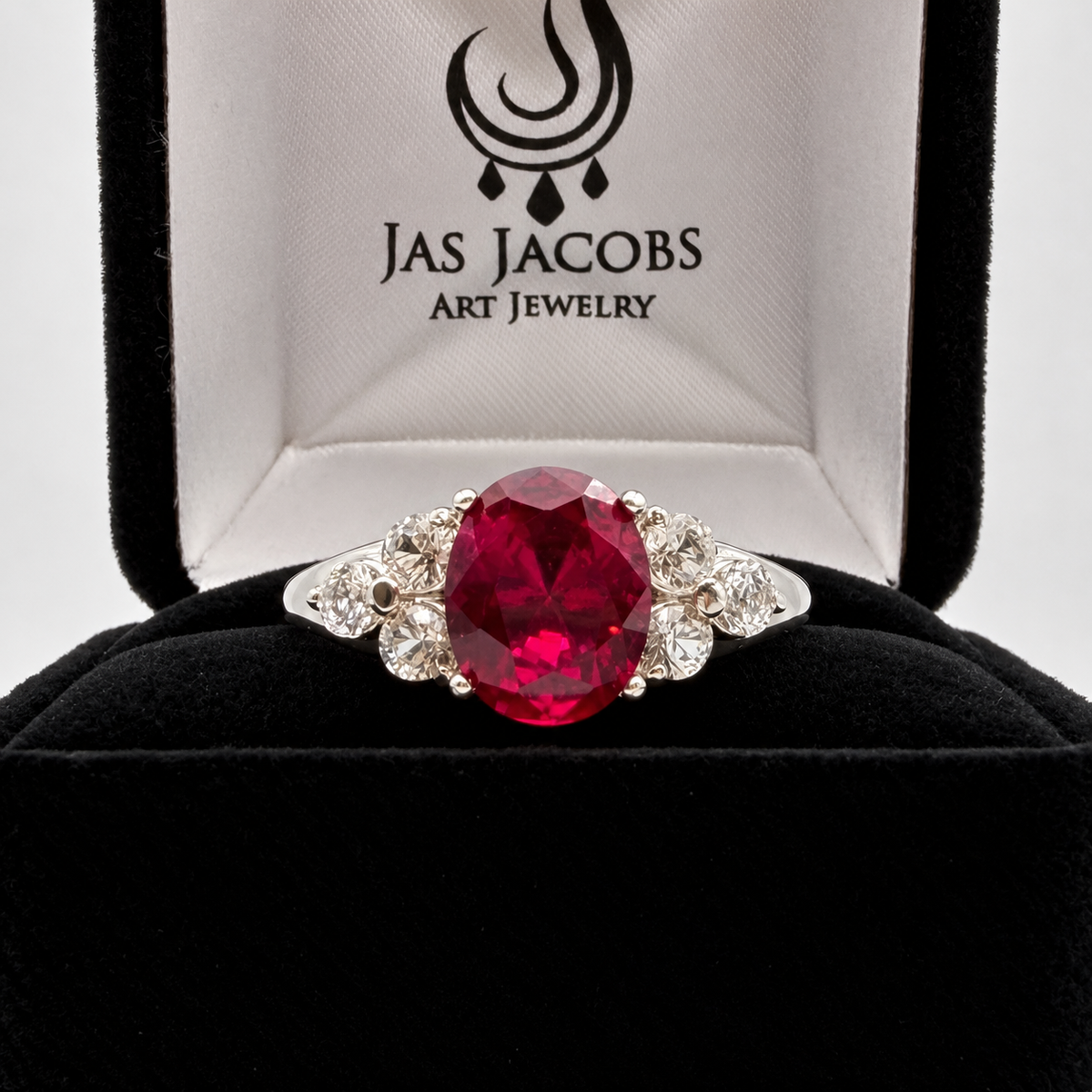 3.78ctw Oval Ruby & White Sapphire Ring – Victorian Inspired
