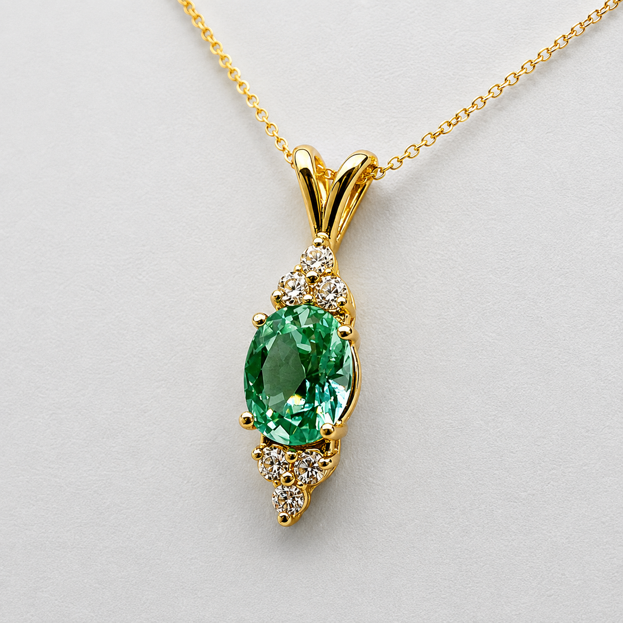 4ctw Mint Green Spinel and White Sapphire Necklace, Vintage Inspired