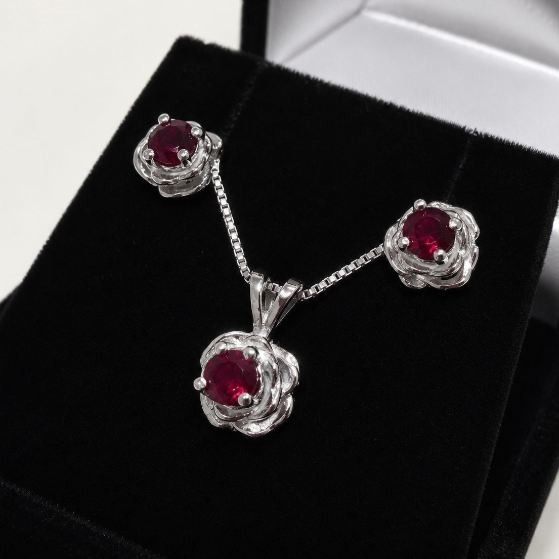 Ruby Rose Jewelry Set | Sculptural Sterling Silver Pendant Necklace & Earrings