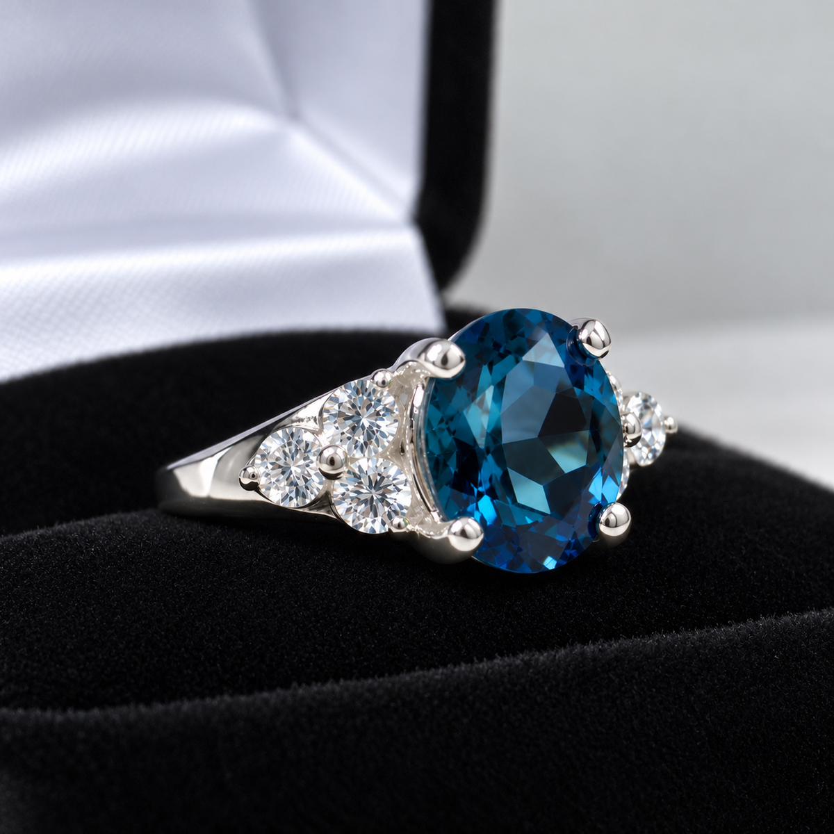 4.5ctw London Blue Topaz & White Topaz Cluster Ring – Victorian Inspired