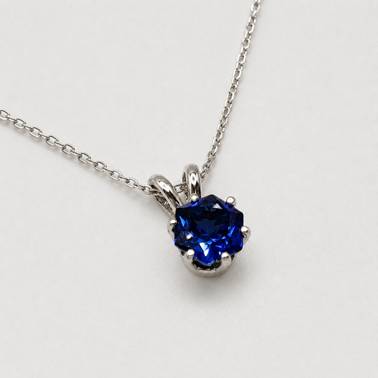 1.2CT Hexagon Cut Blue Sapphire Solitaire Necklace