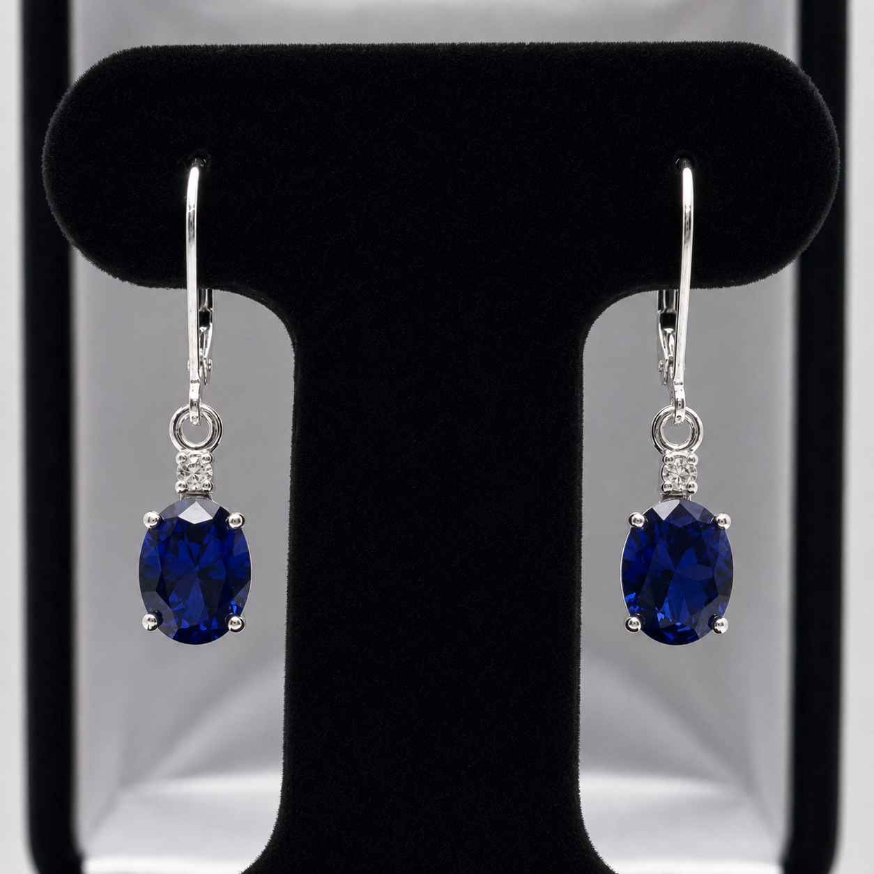 3.3 CTW Oval Blue Sapphire & Diamond Leverback Earrings