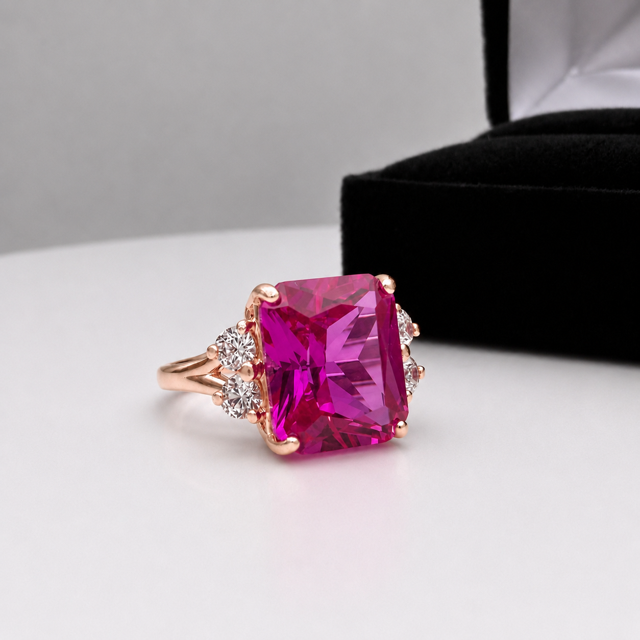 6ct Emerald Cut Pink Sapphire Diamond Ring
