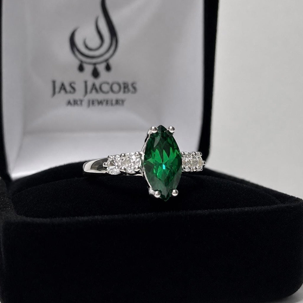 2.2ctw Marquise Emerald & White Sapphire Ring