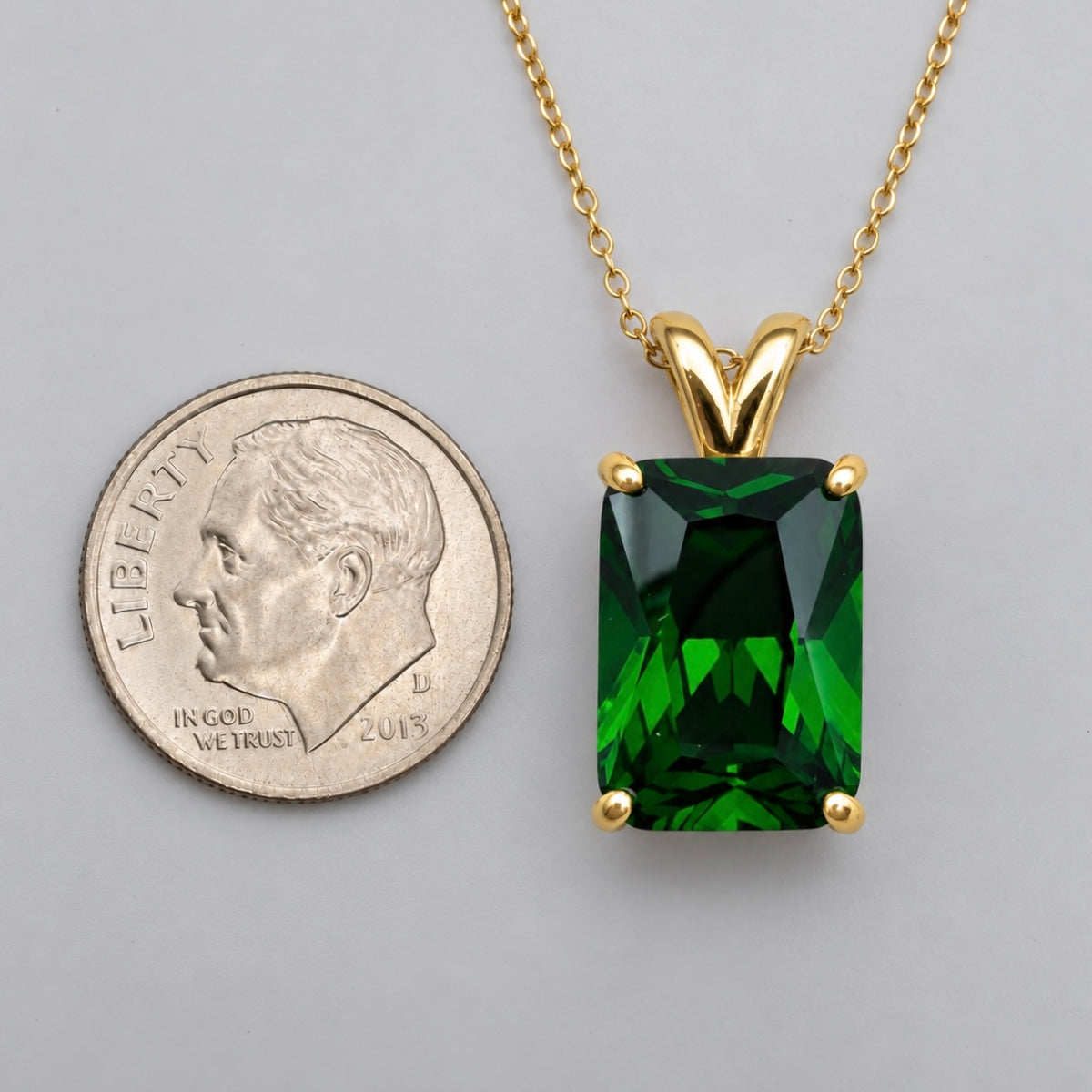 7ct Emerald Cut Simulated Emerald Pendant Necklace