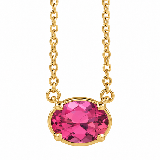 1.3ct Oval Pink Tourmaline Solitaire Necklace