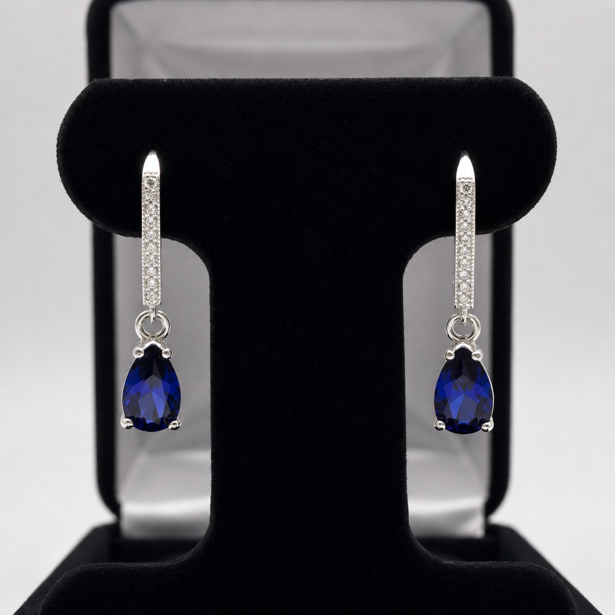 3ctw Pear Cut Blue Sapphire Drop Earrings
