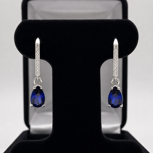 3ctw Pear Cut Blue Sapphire Drop Earrings