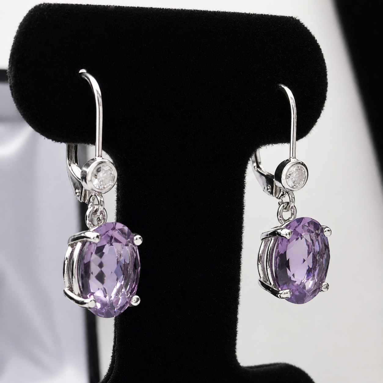 8ctw Rose de France Amethyst Earrings | Oval Cut Lavender Amethyst Dangle Earrings