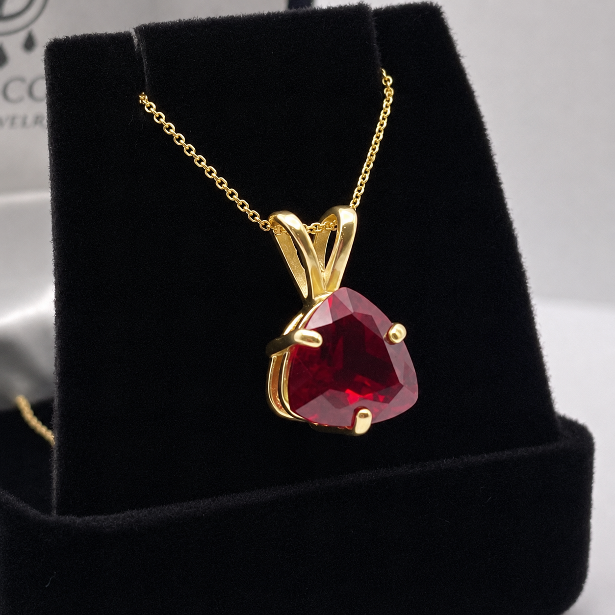 4ct Trillion Cut Ruby Solitaire Pendant Necklace