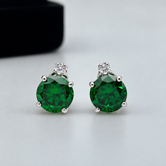 3.3ctw Round Emerald & White Sapphire Stud Earrings