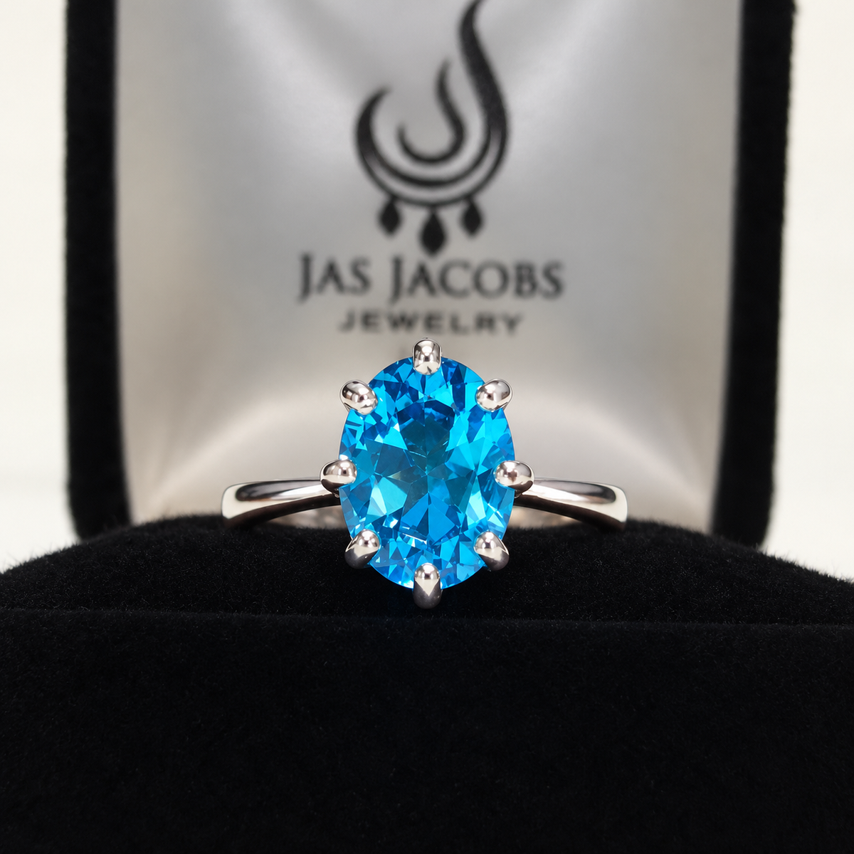 3.5ct Oval Cut Swiss Blue Topaz Art Deco Inspired Solitaire Ring