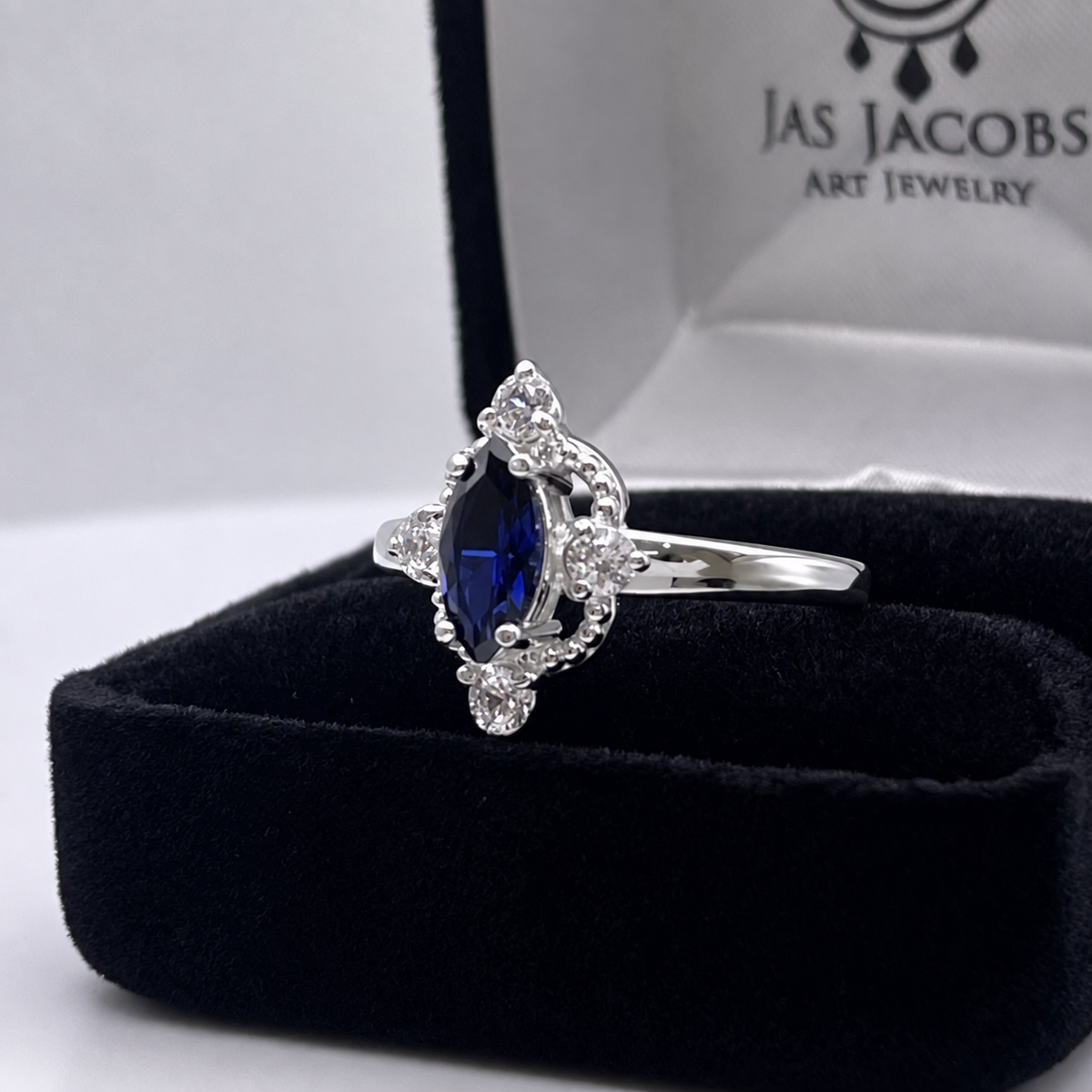 Marquise Sapphire & Diamond Navette Ring in Solid Gold