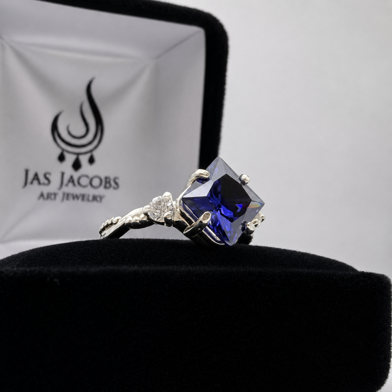 Princess Cut Blue Sapphire & Diamond Ring | Made to Order in Sterling Silver, 10K or 14K White, Yellow & Rose Gold