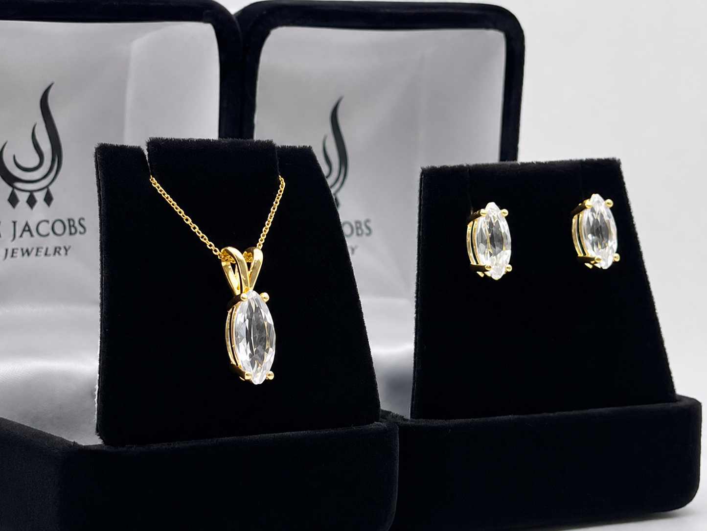 4.5ctw Marquise Cut Colorless White Sapphire Pendant & Stud Earring Jewelry Set