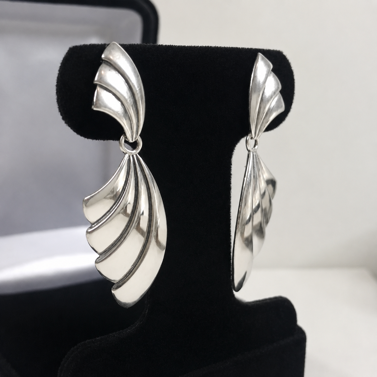 2" Vintage Style Sterling Silver Fan Earrings