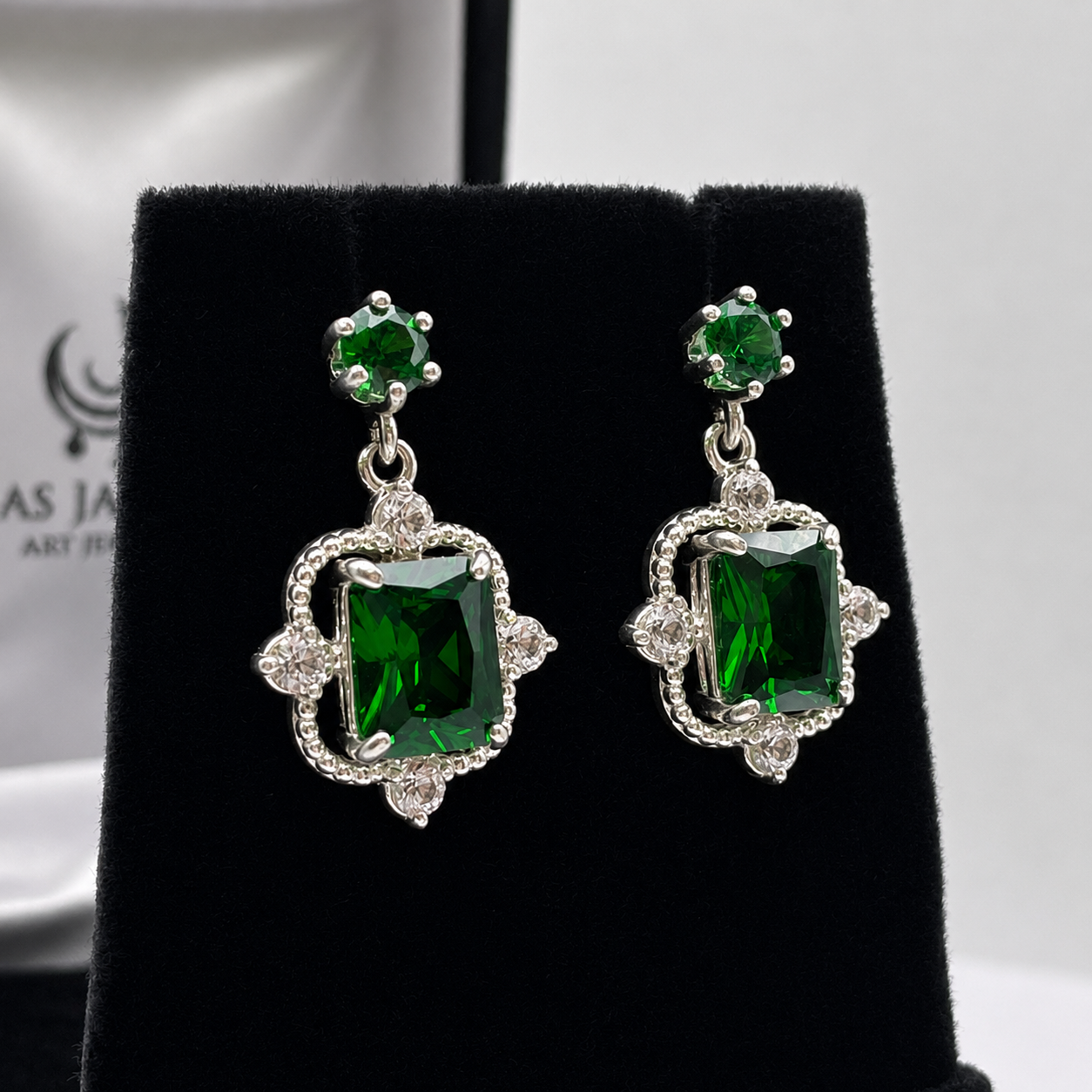 10.4ctw Emerald Cut Emerald Earrings White Sapphire Accents