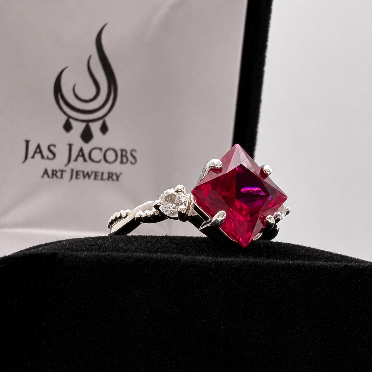 3.16 CTW Princess Cut Ruby & Diamond Ring | Vintage-Inspired Engagement Ring | Available in Sterling Silver & 10K or 14K Gold