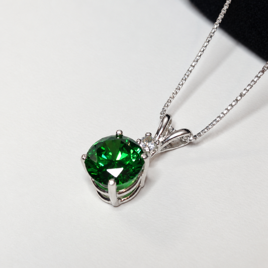 1.7ct Round Emerald* & White Sapphire Pendant Necklace