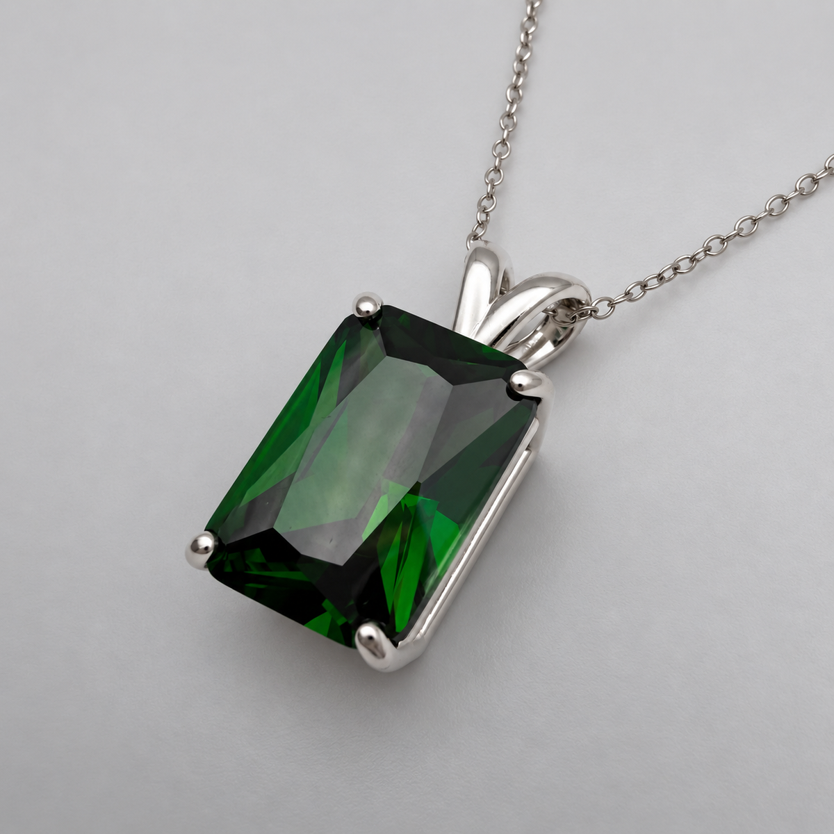 7ct Emerald Cut Simulated Emerald Pendant Necklace