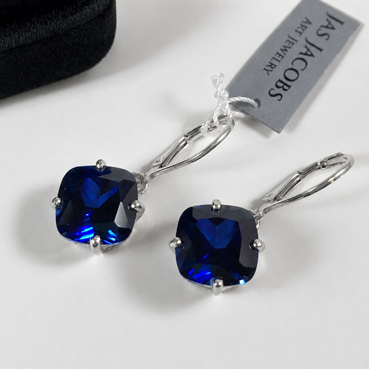 10 CTW Cushion Cut Blue Sapphire Drop Earrings