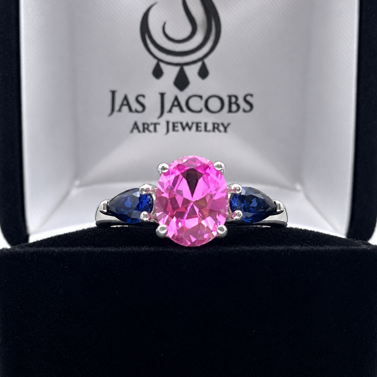 4.5ctw Oval Cut Pink & Blue Sapphire Three-Stone Ring