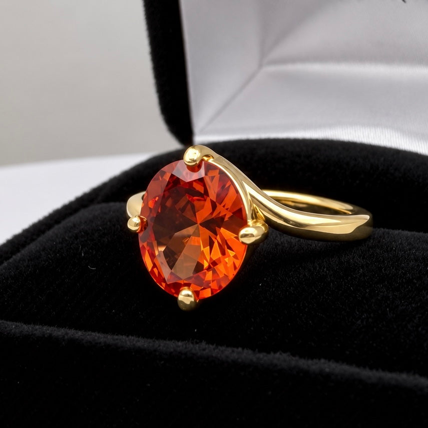 3ct Oval Padparadscha Sapphire Ring with Sculpted Bypass Band