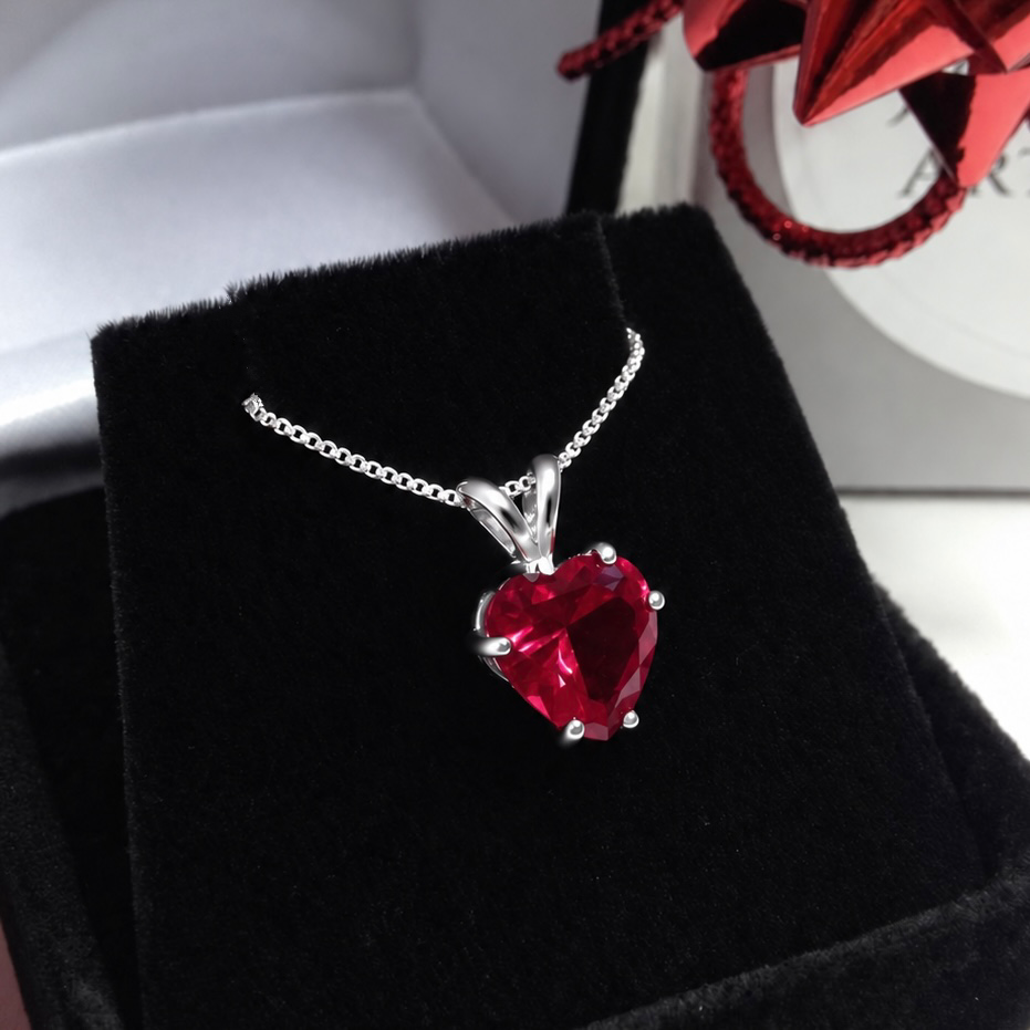 2ct Heart Cut Ruby Pendant Necklace