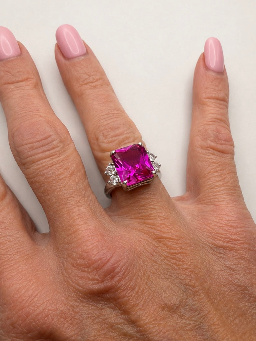 6ct Emerald Cut Pink Sapphire Diamond Ring
