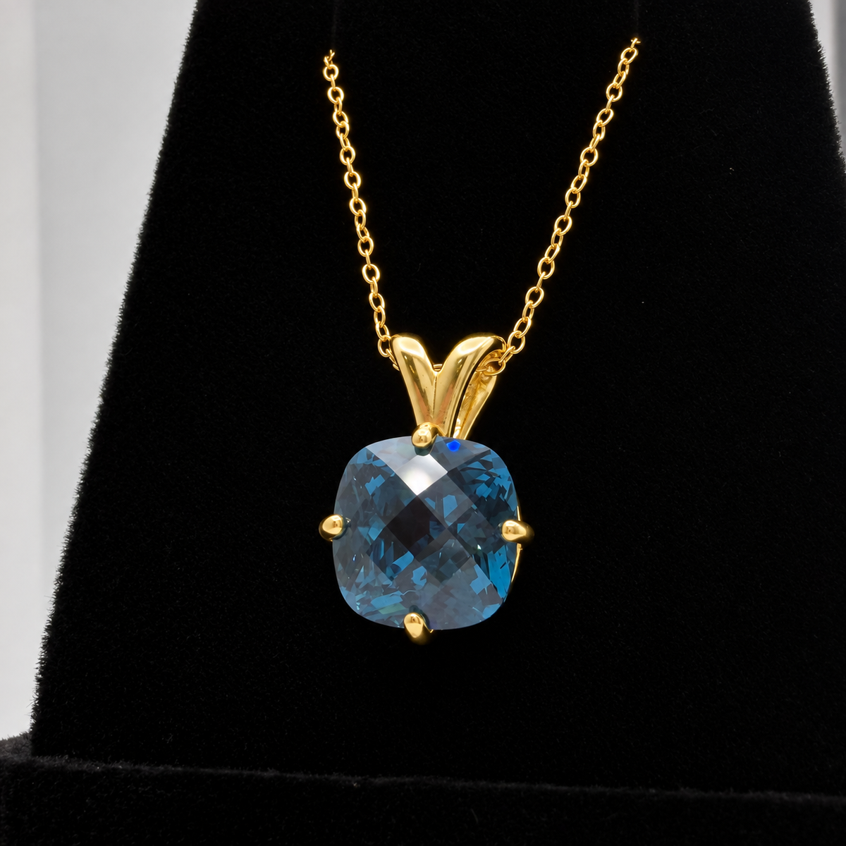 4ct London Blue Spinel Cushion Cut Pendant Necklace