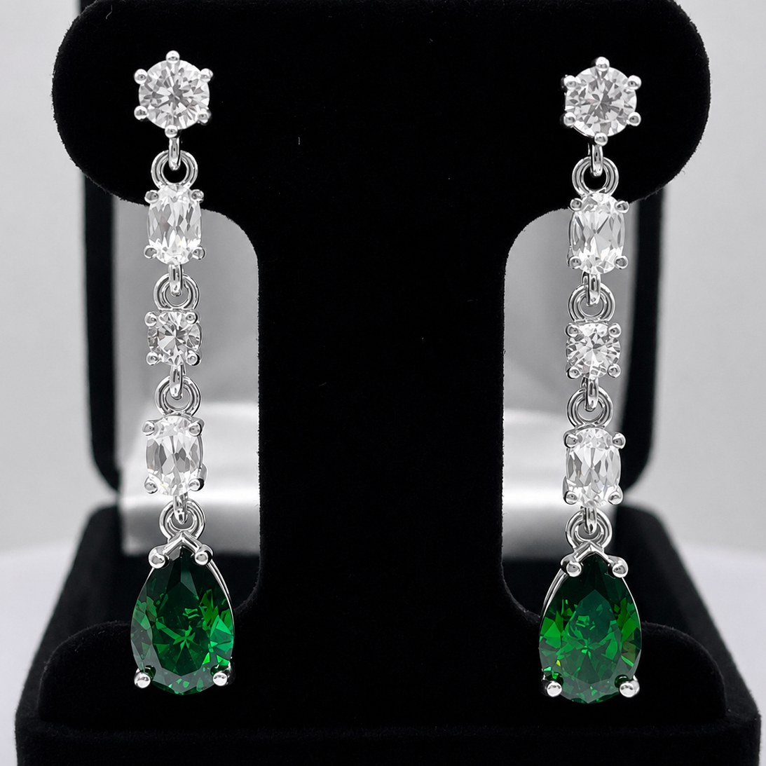 Emerald & White Sapphire Earrings | 11CTW Multi Cut Dangle Earrings | Statement Gemstone Earrings