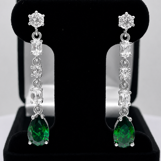 Emerald & White Sapphire Earrings | 11CTW Multi Cut Dangle Earrings | Statement Gemstone Earrings