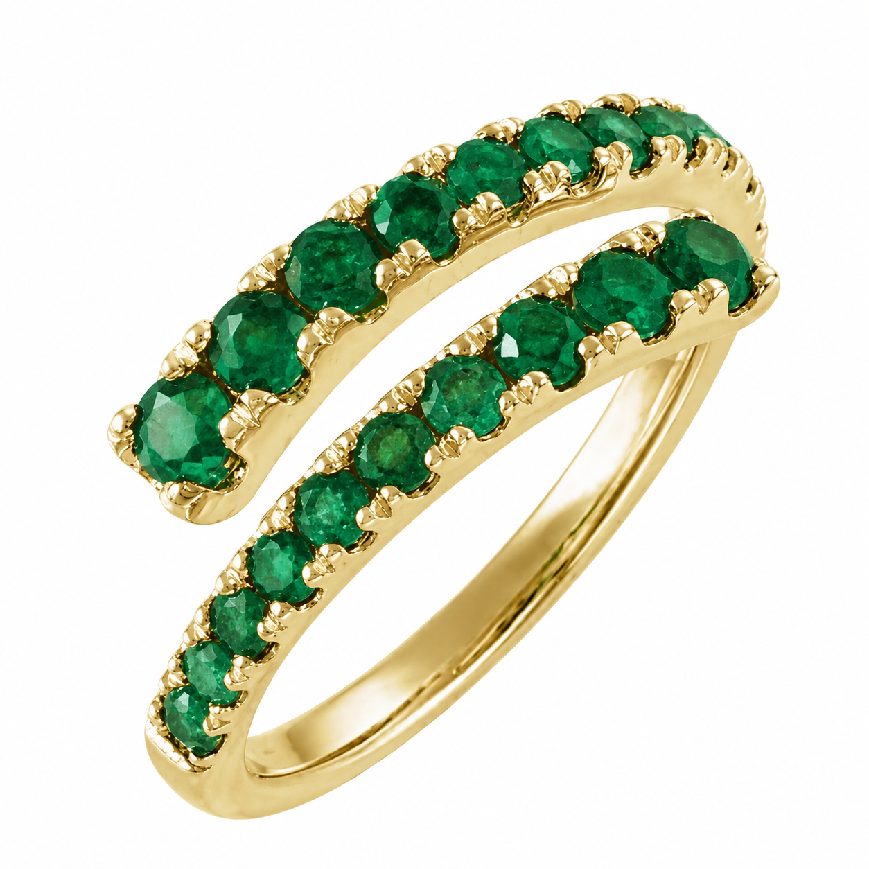 14K Yellow Gold Adjustable Open Bypass Ring | Lab Grown Diamond, Ruby, Emerald or Sapphire Spiral Ring | Made to Order