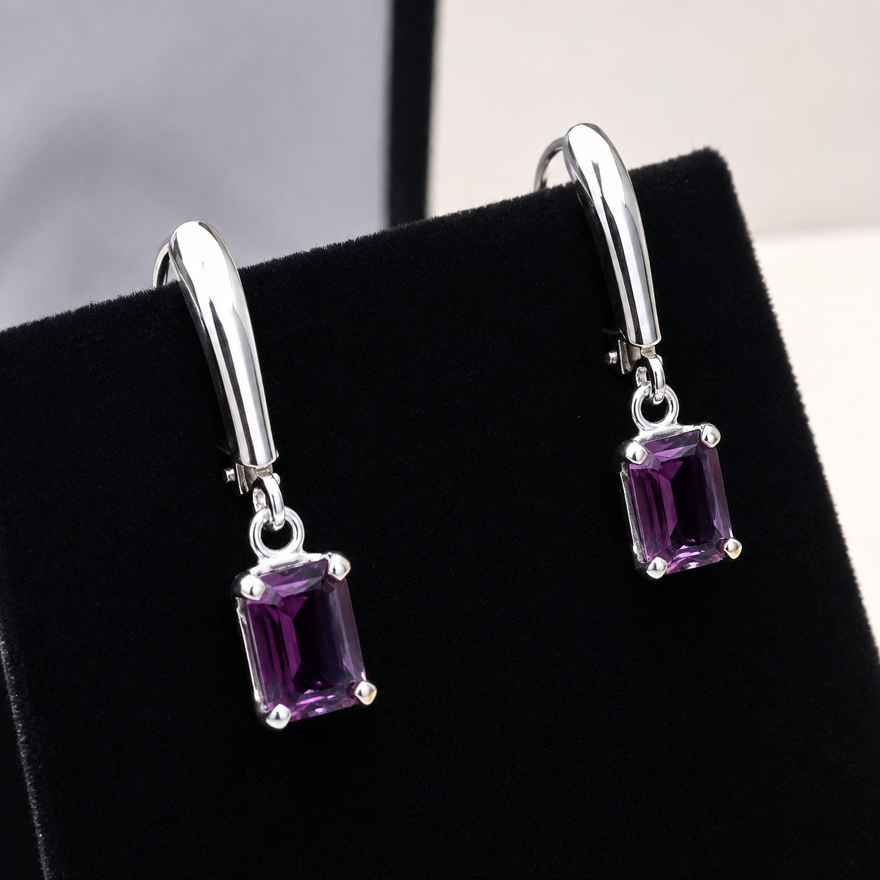 2 CTW Emerald Cut Laboratory Grown Alexandrite Drop Earrings