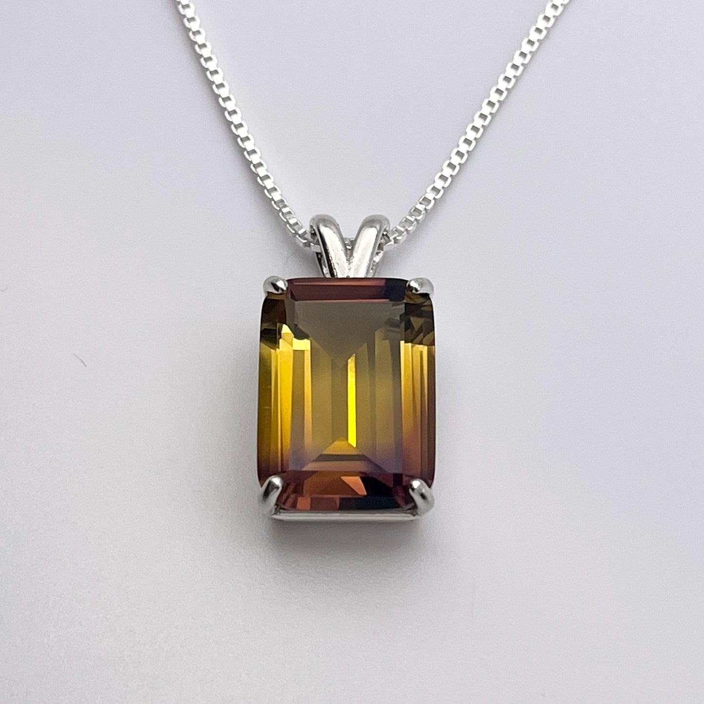 Gorgeous 11.7ct Emerald Cut Ametrine Necklace Pendant Sterling Silver Amethyst Citrine Multi Color Gemstone Large Gemstone Pendant Gift