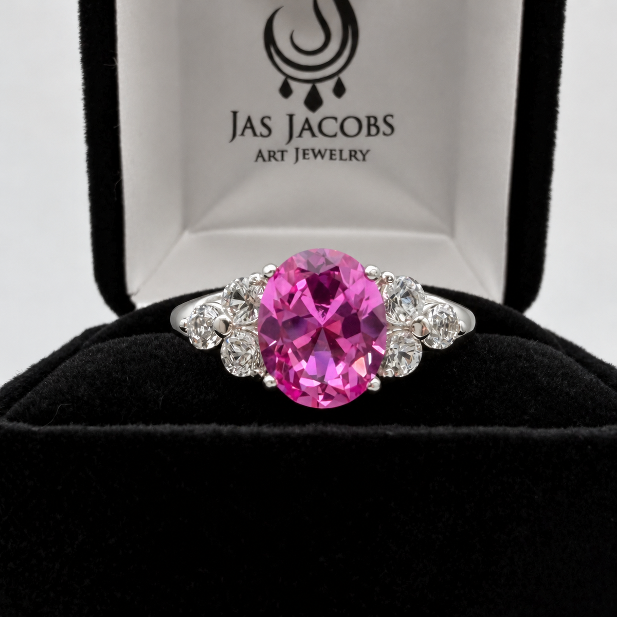3.78ctw Oval Pink Sapphire & White Sapphire Floral Cluster Ring