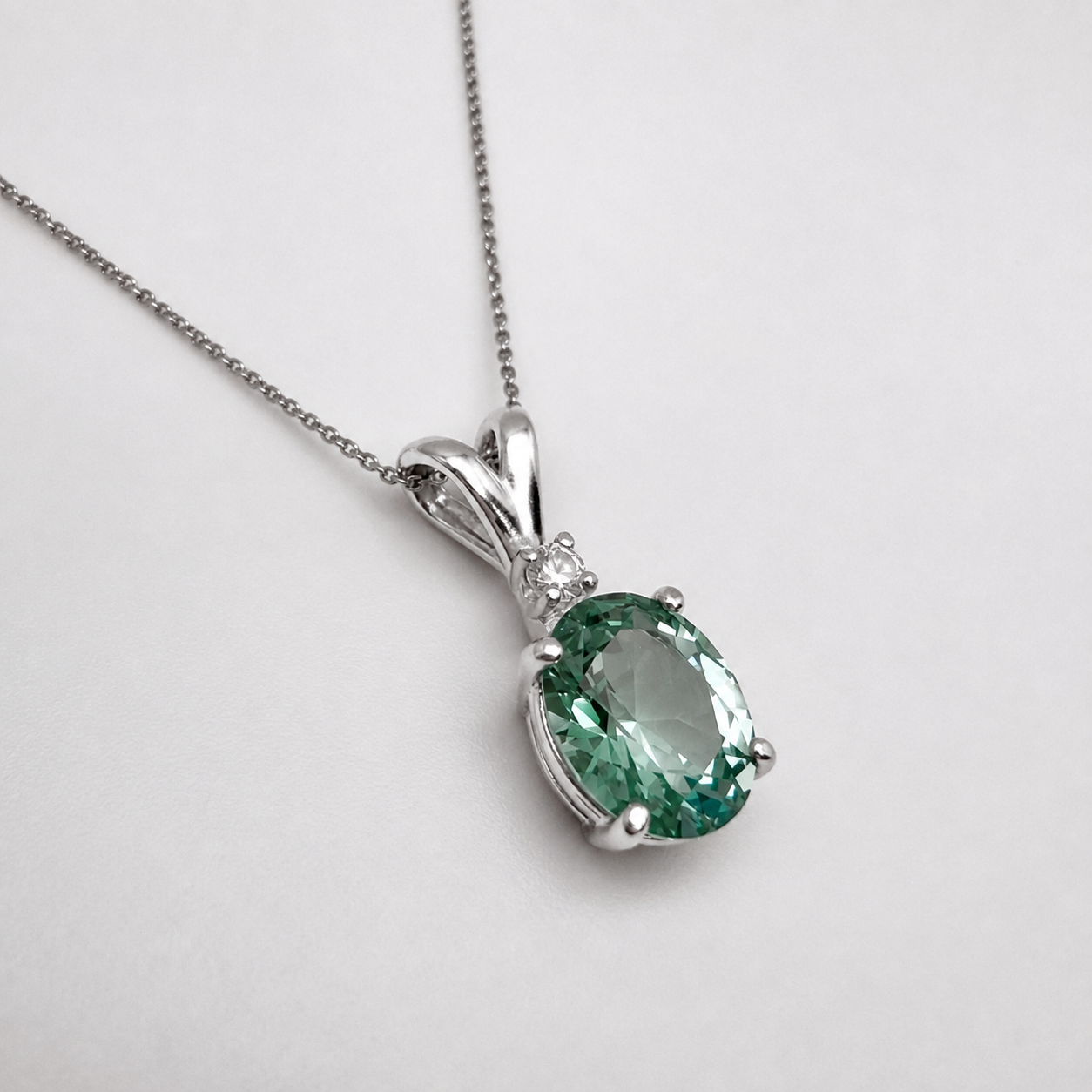3ct Oval Mint Green Spinel & White Sapphire Pendant Necklace