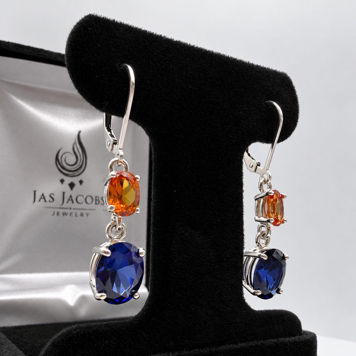 7ctw Blue & Padparadscha Sapphire Dangle Earrings