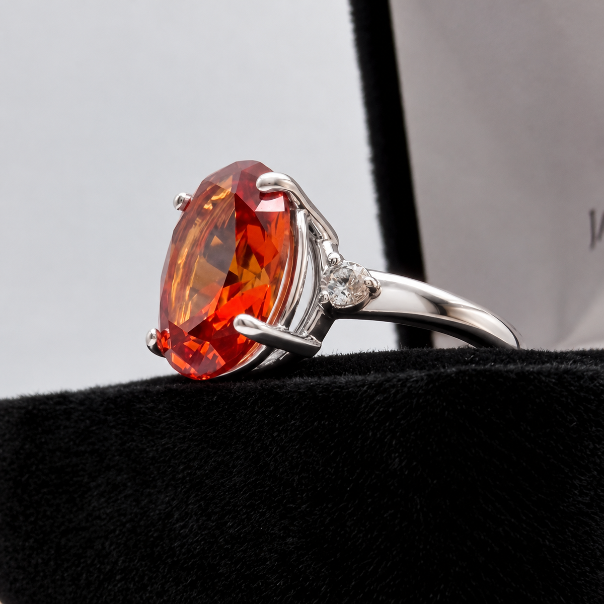 8ct Oval Cut Orange Padparadscha Sapphire & White Sapphire Statement Ring