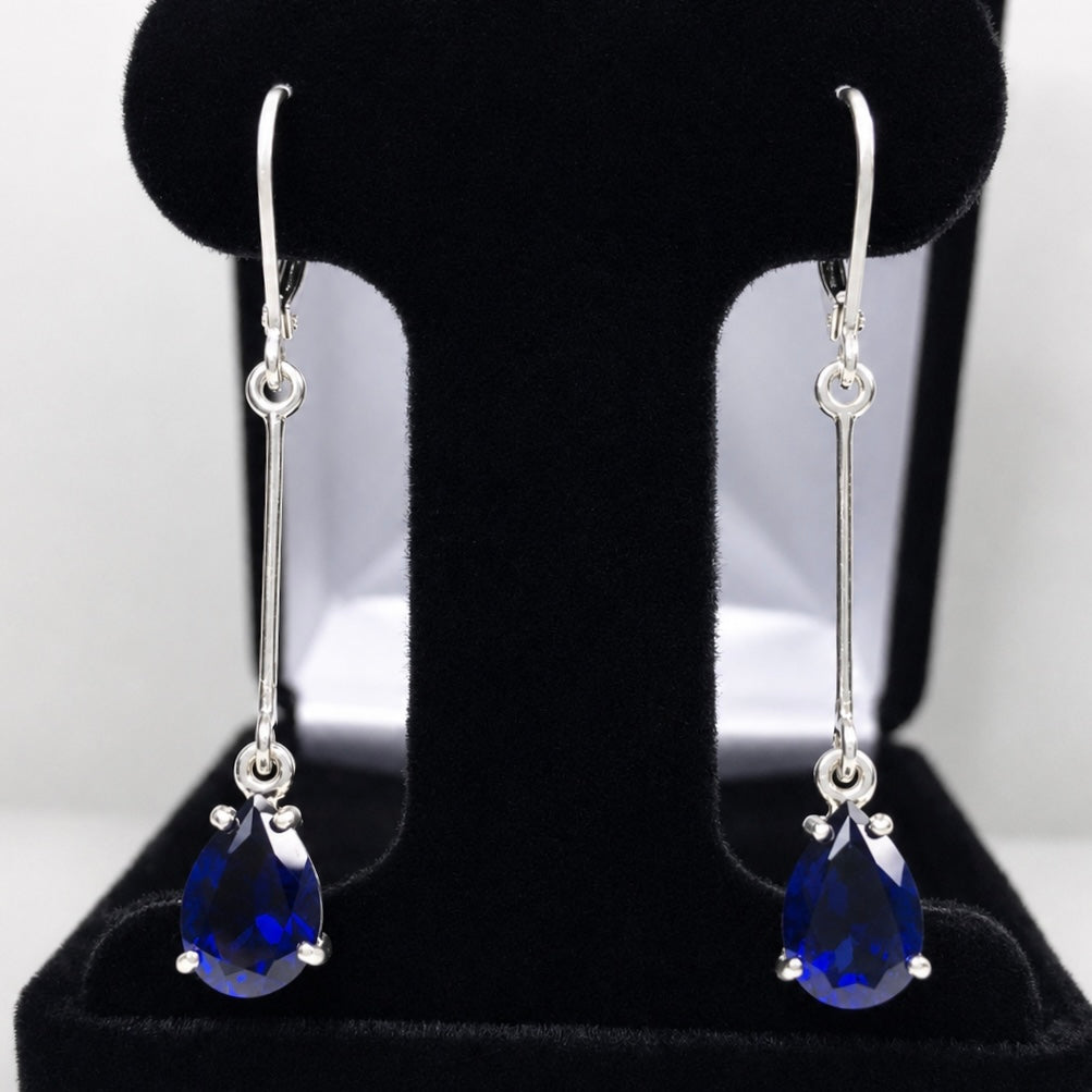 5 CTW Pear Cut Blue Sapphire Drop Earrings