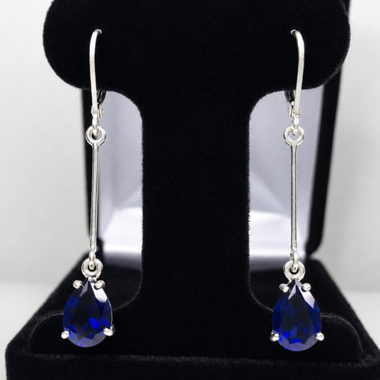 5 CTW Pear Cut Blue Sapphire Drop Earrings