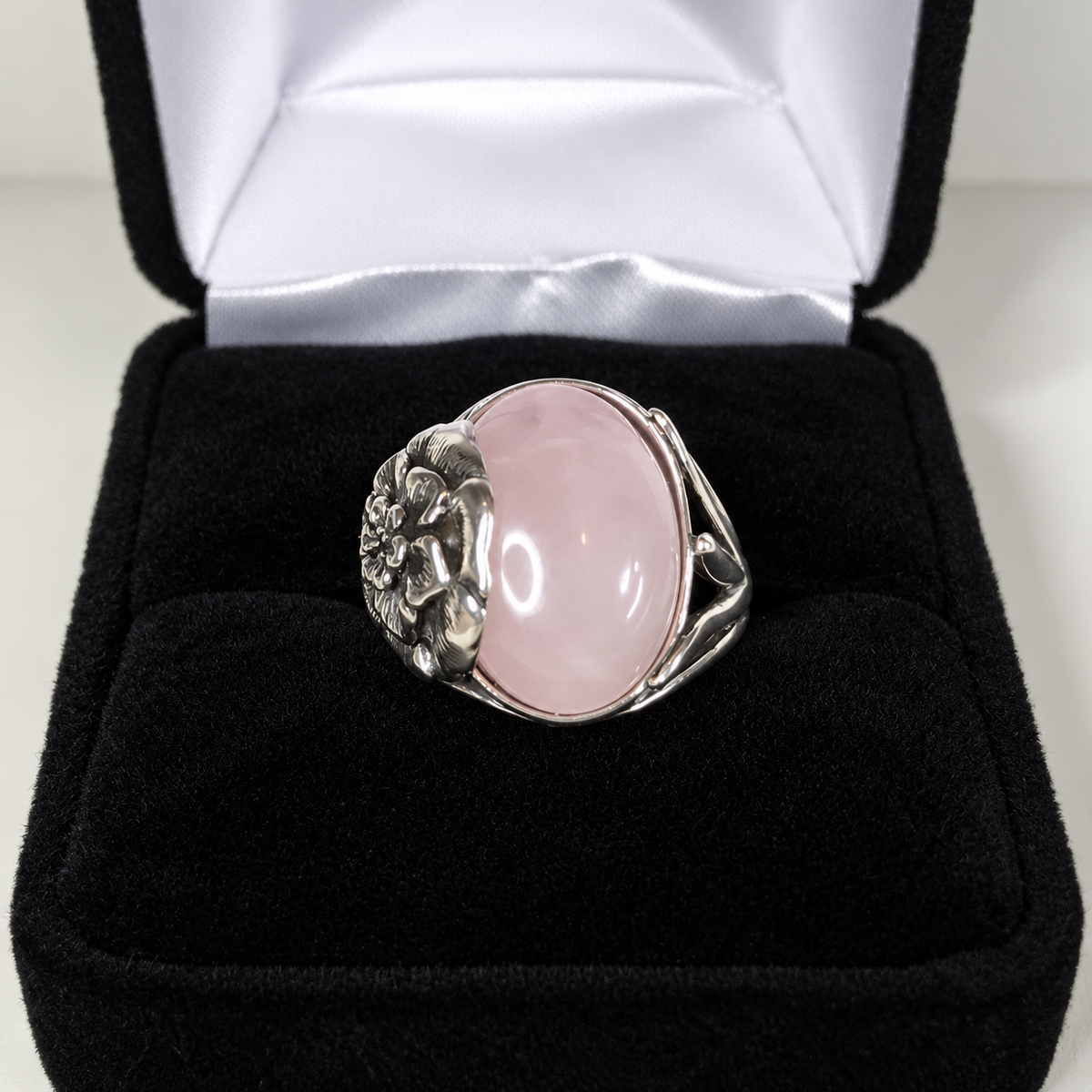 7ct Oval Rose Quartz Floral Statement Ring