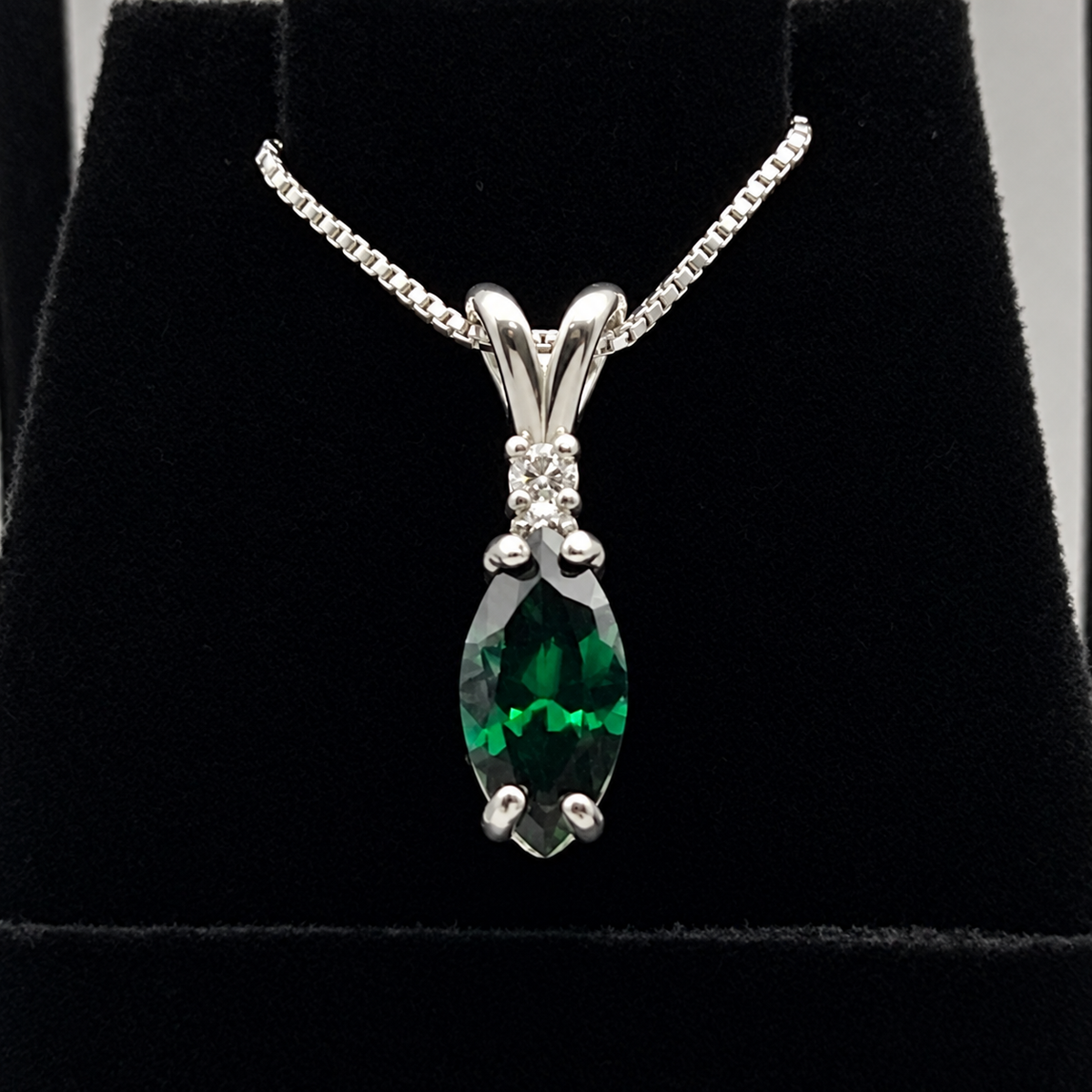 1.8ctw Marquise Cut Emerald Necklace | White Sapphire Accent