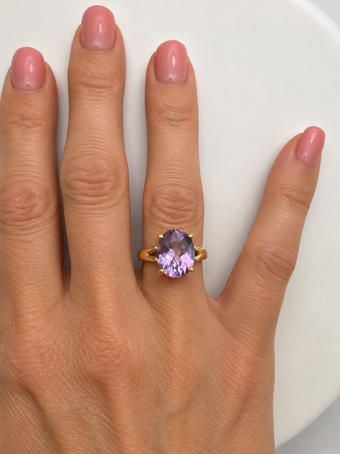 4.5ct Oval Rose de France Amethyst Ring in Solid Gold